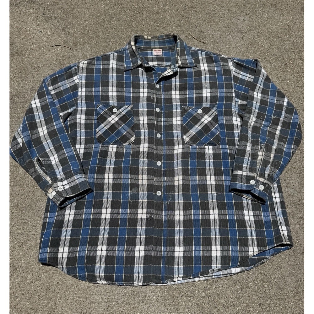 Vintage 60s Big Mac Penneys Sanforized Flannel Blue Mens XL 17-17 1/2
